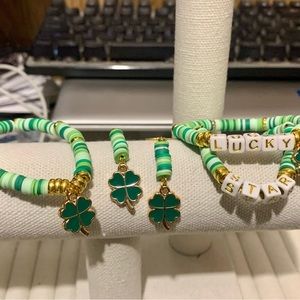 St Patrick’s Day Jewelry Set. 2 custom Bracelets and matching clover earrings.